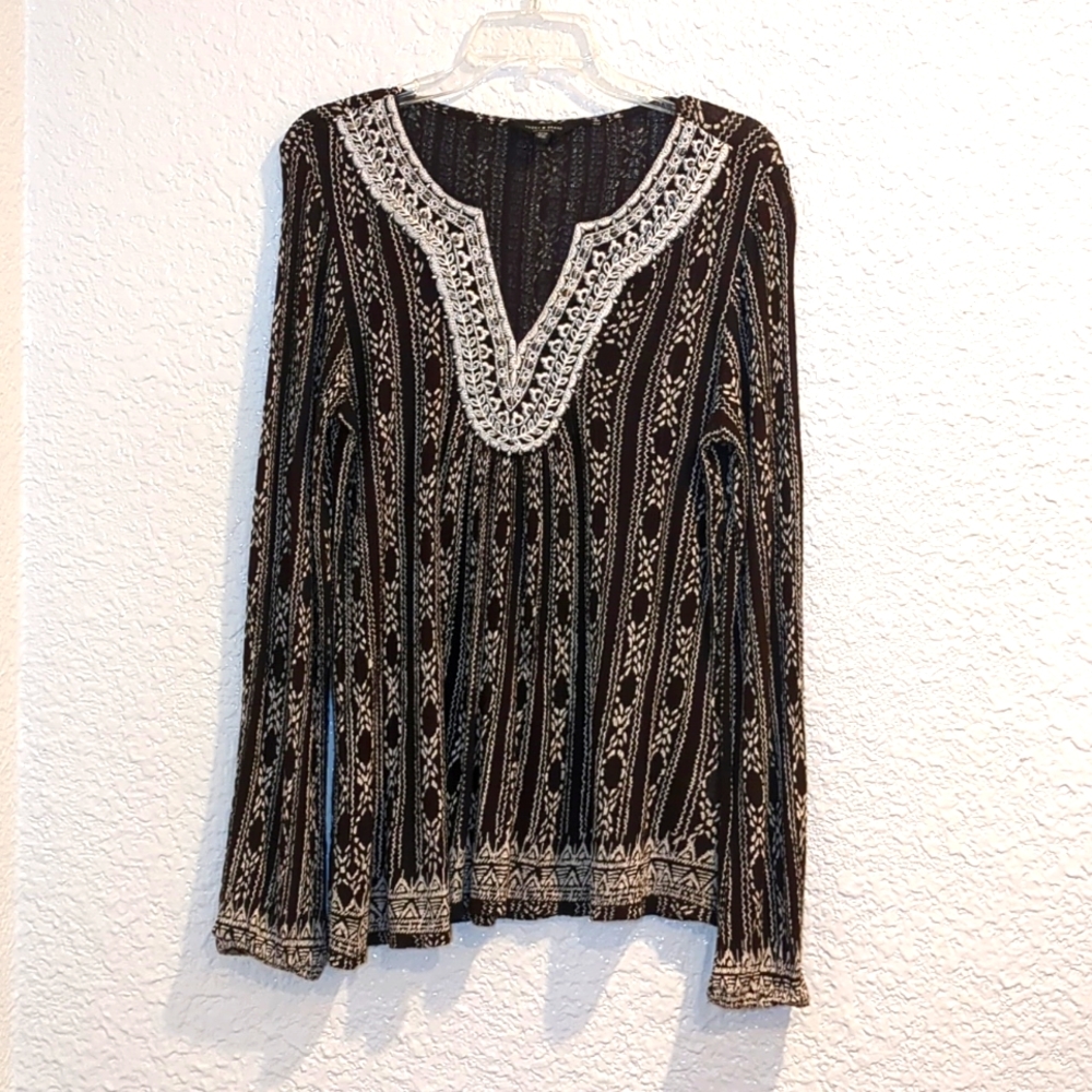 Lucky Brand Black and White Blouse Medium